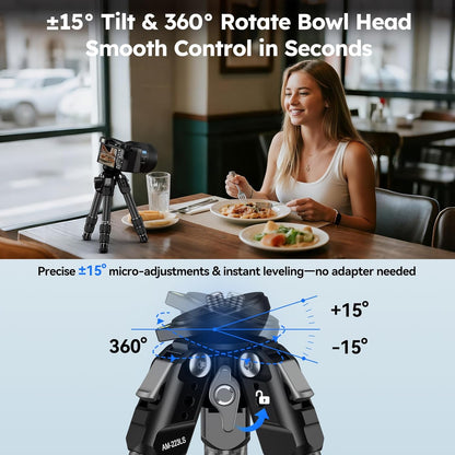 SIRUI Carbon Fiber Mini Tripod with Bowl Base, 33lbs Max Load, Ultra-Lightweight 1.63lbs, 8.82in Folded, 360° Panorama & ±15° Tilt for Camera/Phone/Vlogging（AM-223LS）