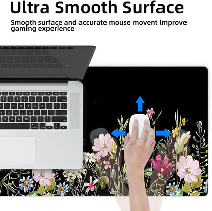 Gaming Mouse Mat Forest Background Pattern XXL XL Large Mouse Mat Long Extended Mouse Pad Desk Mat Non-Slip Rubber Mice Pads Stitched Edges Thin Pad (Floral)