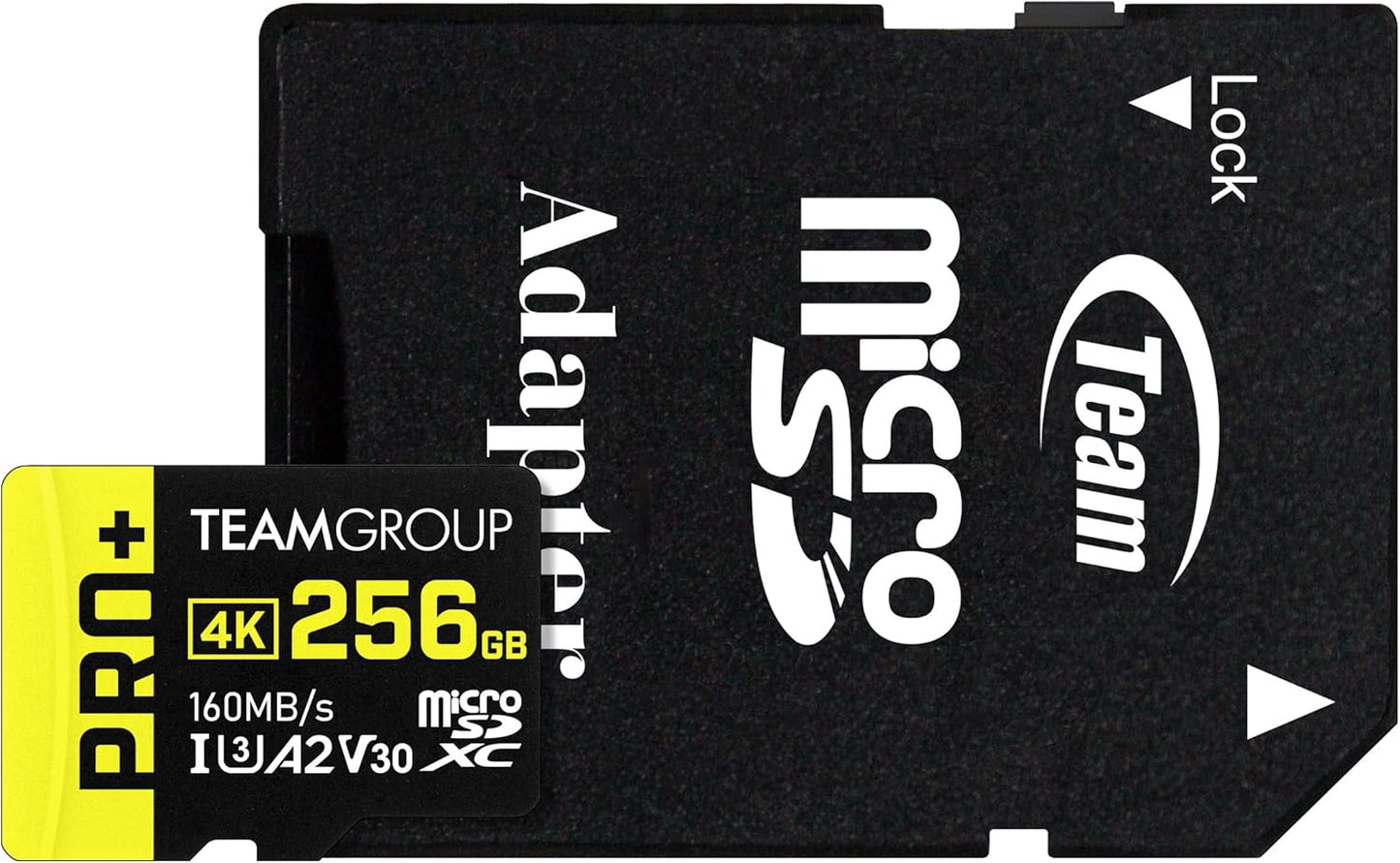 TEAMGROUP A2 Pro Plus Card 256GB x 2 Pack Micro SDXC UHS-I U3 A2 V30, R/W up to 160/110 MB/s for Nintendo-Switch, Gaming Devices, Tablets, Smartphones, 4K Shooting, with Adapter TPPMSDX256GIA2V3064