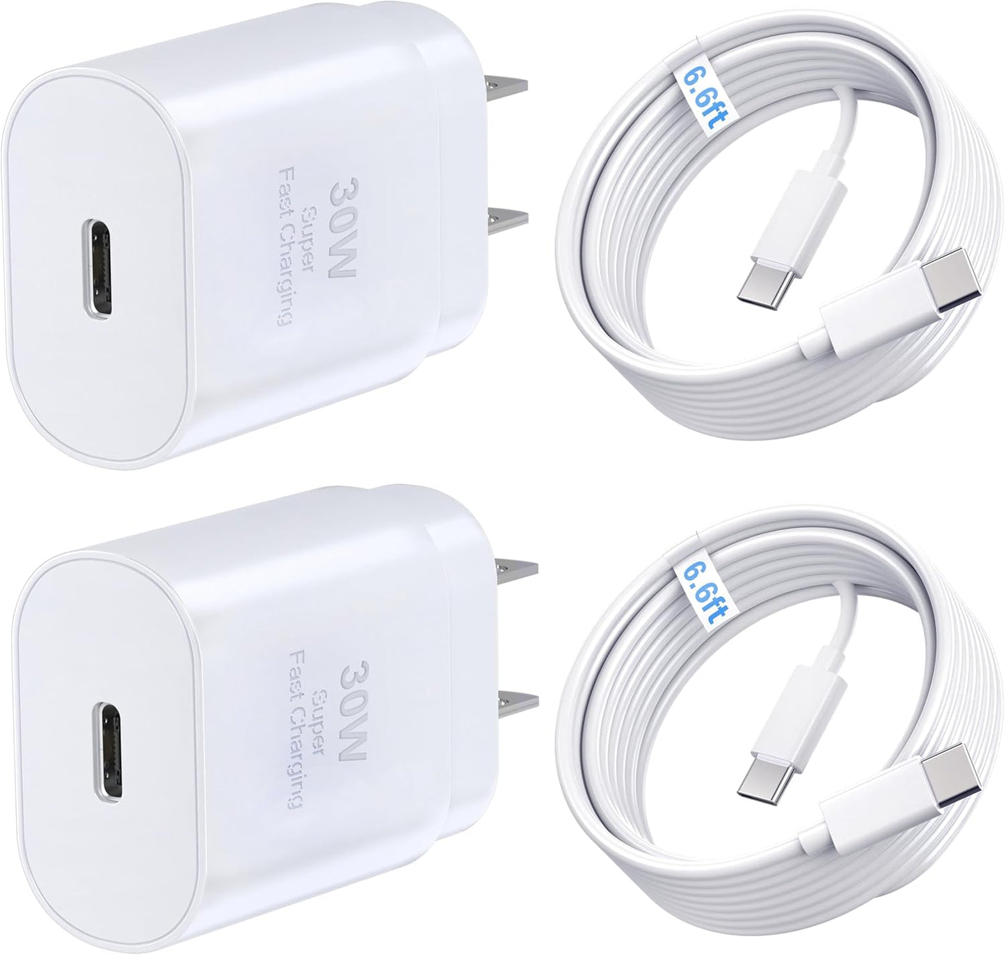 Phone 15 16 Charger, 30W Super Fast Charging, USB C Block Type C Cable Cord 6.6ft for iPhone iPhone 16,16 Plus,16 Pro,16 Pro Max, iPhone15, iPad Pro 12.9/11, Samsung Galaxy S24,S23-2Pack