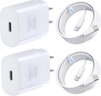 Phone 15 16 Charger, 30W Super Fast Charging, USB C Block Type C Cable Cord 6.6ft for iPhone iPhone 16,16 Plus,16 Pro,16 Pro Max, iPhone15, iPad Pro 12.9/11, Samsung Galaxy S24,S23-2Pack