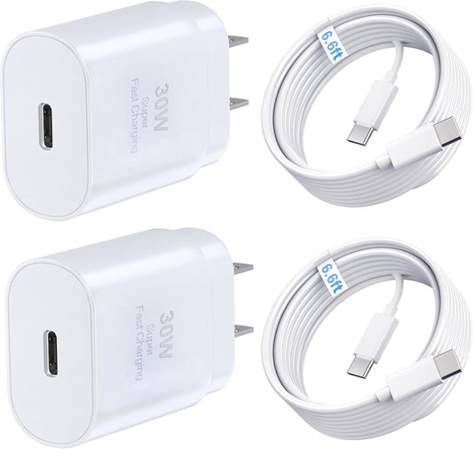 Phone 15 16 Charger, 30W Super Fast Charging, USB C Block Type C Cable Cord 6.6ft for iPhone iPhone 16,16 Plus,16 Pro,16 Pro Max, iPhone15, iPad Pro 12.9/11, Samsung Galaxy S24,S23-2Pack
