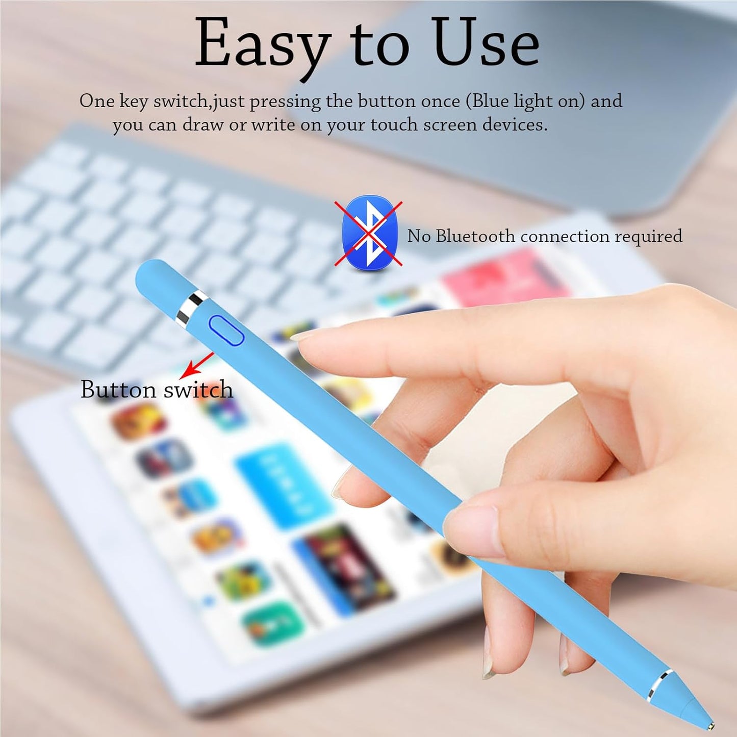 DOGAIN Active Stylus Pen for Touchscreen, iPad Pencil 1.5mm Fine Point Pen, Digital Pens Rechargeable for Tablet, Stylus Pens Compatible with iPad Air/Mini/Pro/Android/iPhone and Most Device - Blue