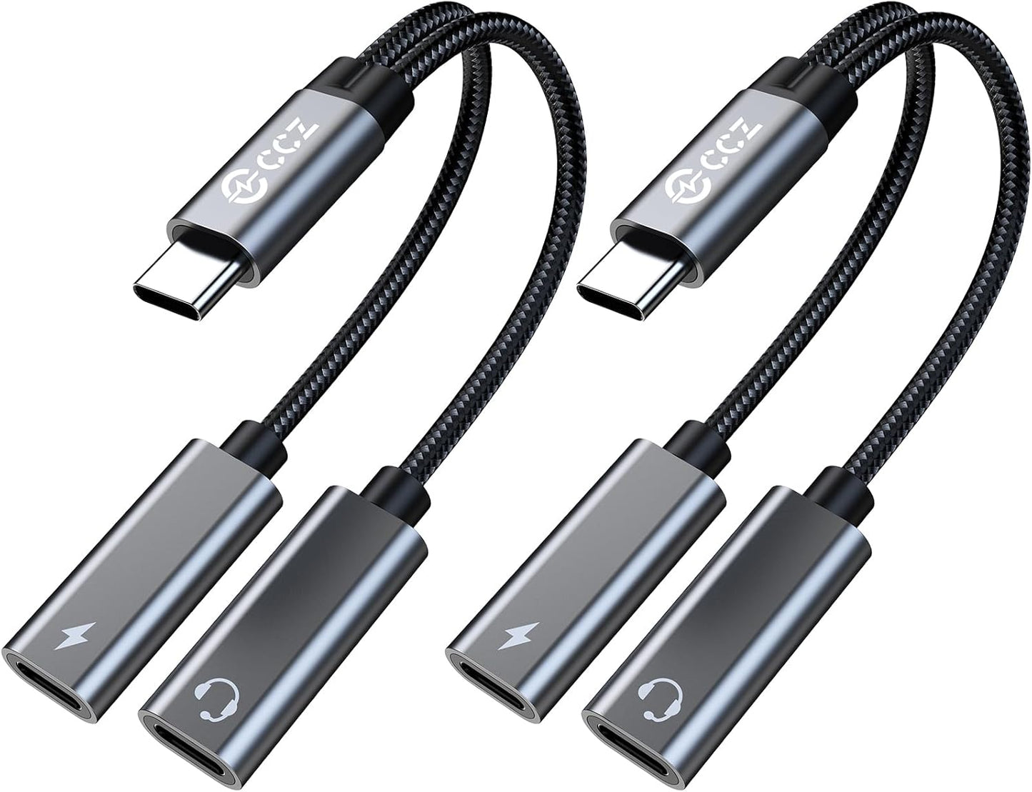2PCS USB C Headphone Splitter,CCZ CA01 USB C to Type C Headphone Jack and Charger Adapter, 1 in 2 out Dongle Hi-Res DAC Audio Cable with PD 60W Fast Charging for Samsung Galaxy S25 S24 S23 (USBC-USBC)