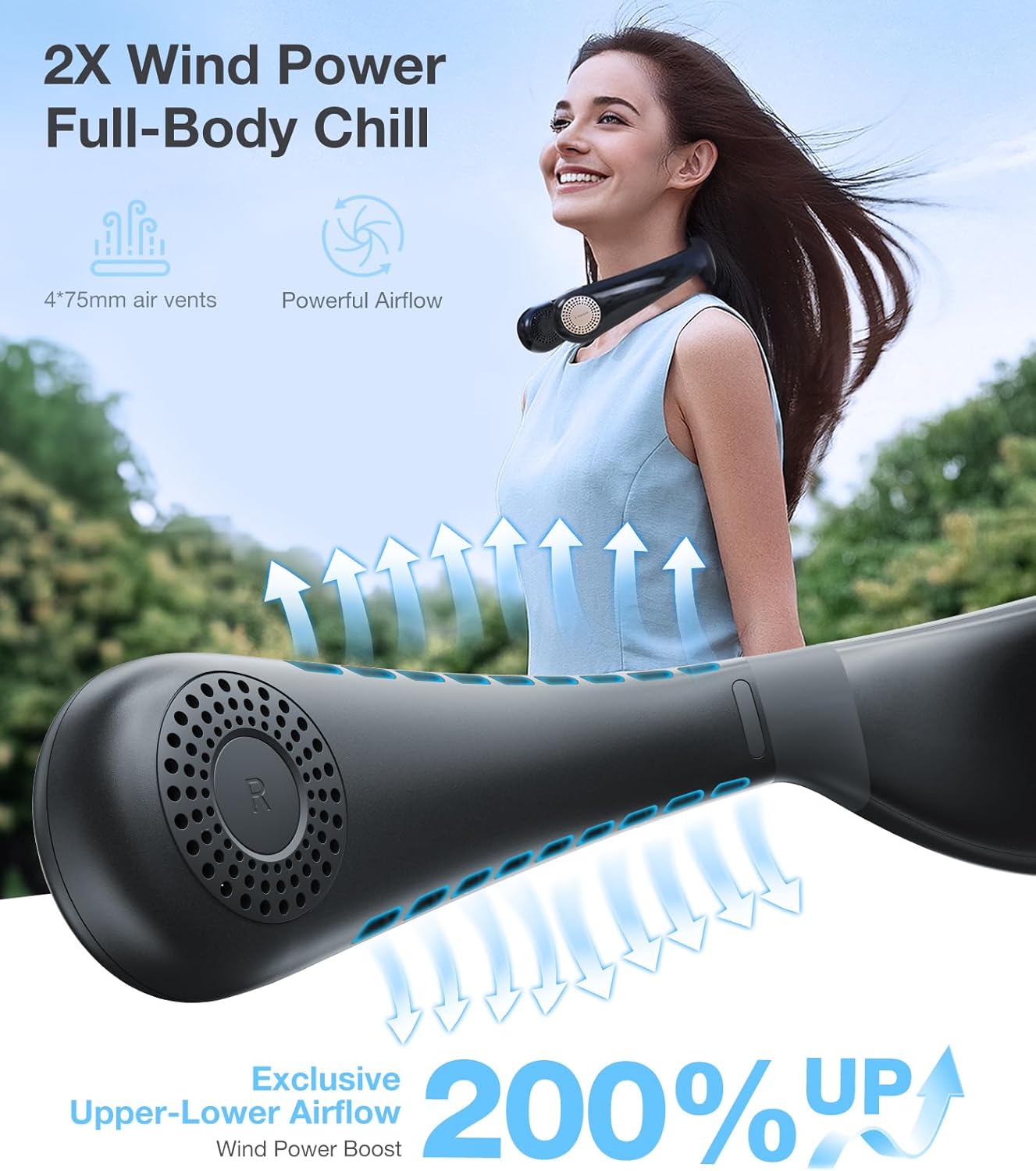 TORRAS COOLiFY Air Neck Fan Air Conditioner, 3D Airflow, Light Portable Fan Rechargeable, Personal Cooling Fan Travel Essentials, Work, Travel, Camping, Onyx Black