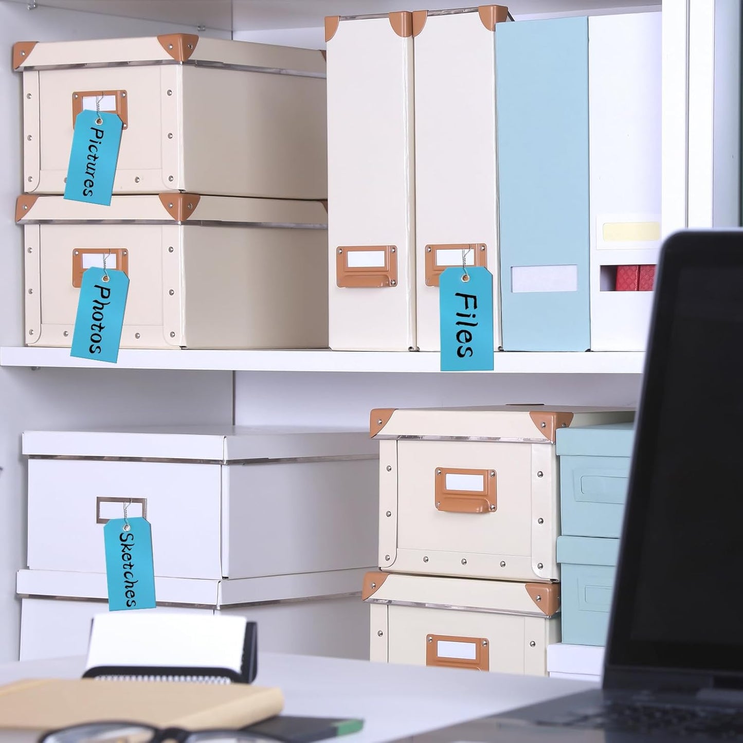 100 Plastic Shipping Tags with Wire - Waterproof, Reinforcement Hole, Durable Labels for Equipment Parts (Baby Blue, 4 3/4" x 2 3/8")