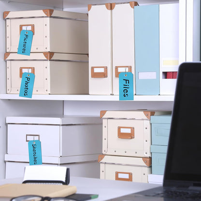 100 Plastic Shipping Tags with Wire - Waterproof, Reinforcement Hole, Durable Labels for Equipment Parts (Baby Blue, 4 3/4" x 2 3/8")