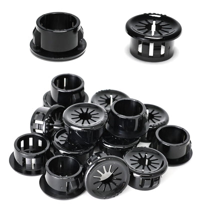 50 Pcs Cable Grommet, Snap Bushing 5/8" (16 mm) Mounting Diameter, Flexible Petal-Shaped Buckle Round Nylon Desk Grommet for Wires Through Countertop Cord Organizer and Protection, Black