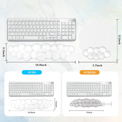Gel Cloud Keyboard and Mouse Wrist Rest, Cute Wrist Support and Arm Support Rest for Typing Pain Relief，Suitable for Office/Computer/Laptop/Gaming Set-White