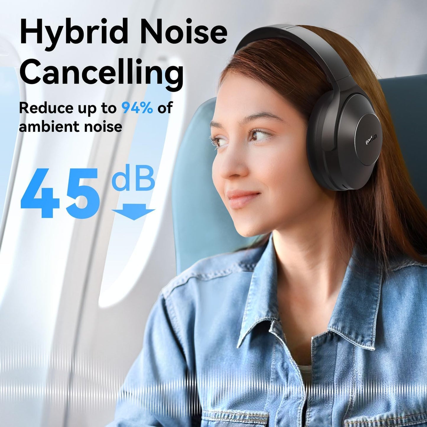EarFun Wave Life Hybrid Active Noise Cancelling Headphones, Wireless Over Ear Bluetooth 5.4 Headphones, 4 Mics AI Clear Call, Deep Bass, 60H Playtime, Comfortable Fit, Custom EQ, Multipoint Connection