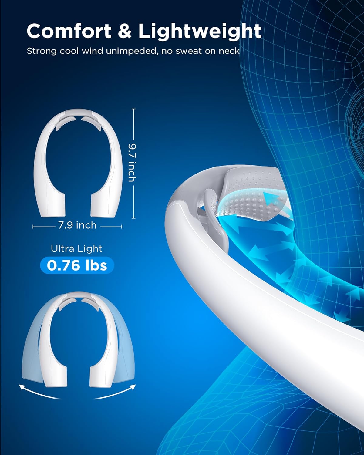 AI Neck Fan, 4 Speeds Adjustable Portable Personal Fan Rechargeable, 4000 mAh Battery Faster Cooling Wearable Fan, Ultra Quiet for Home, Office, Travel, Outdoor