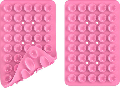 2PACK Silicone Double Sided Suction Phone Case Mount, Detachable Hands Free & Strong Grip Holder for Selfies & Videos, Compatible iPhone Android (2Pack Pink, 40 Suction Cups)