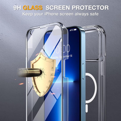 Miracase Magnetic for iPhone 13 Pro Max Case 6.7 inch, (Compatible with MagSafe) Upgrade Full-Body Clear Phone Bumper Case with Built-in 9H Tempered Glass Screen Protector, Magnetic Clear