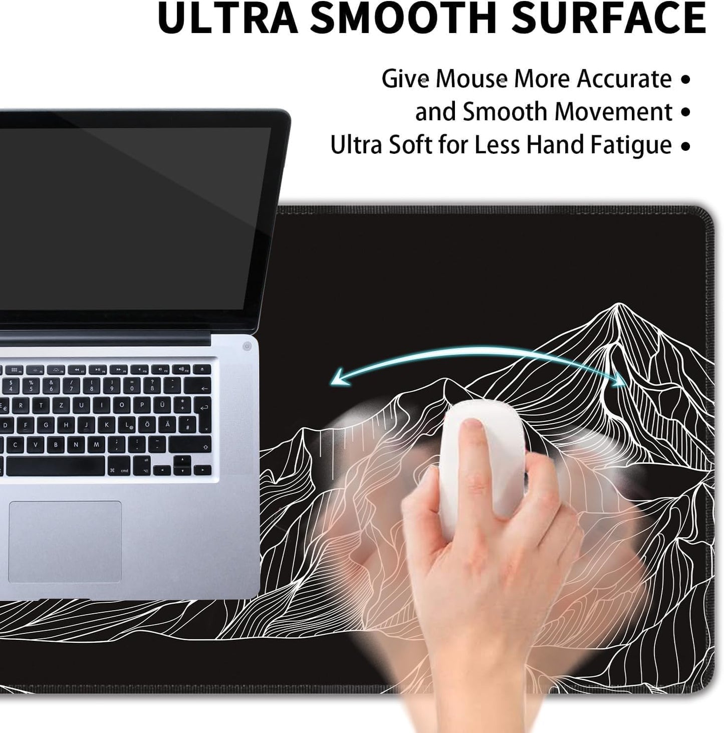 Black and White Mountain Large Mouse Pad,Gaming Keyboard Desk Pad,Extended Mouse Mat Non-Slip Rubber Base with Stitched Edges for Office Game Home XXL 35.4"x15.7"
