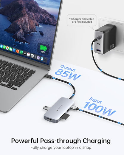 USB C Hub, 9 in 1 USB C Multiport Adapter with 4K@60Hz HDMI, 5 USB Ports, 100W PD, SD/TF USB C Adapter, USB C to HDMI Adapter, USB C Dock for MacBook Pro/Air, HP, DELL, Lenovo, ASUS Laptops NOVOO