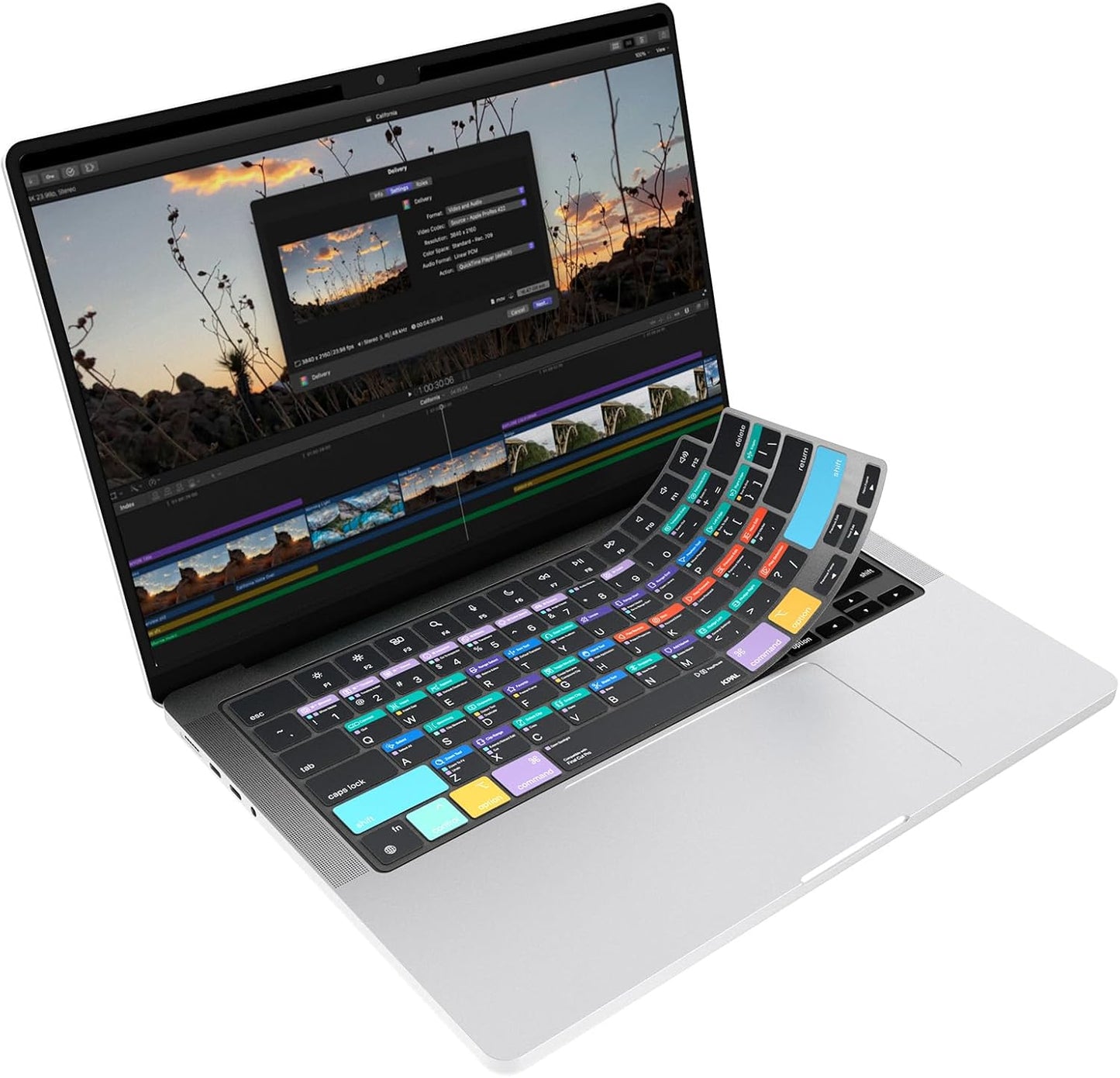JCPal Final Cut Pro Shortcut Guide Keyboard Cover for Apple MacBook Pro 14 inch and MacBook Pro 16 inch (M1-M4 Models) and MacBook Air 13 inch and MacBook Air 15 inch (M2-M4 Models) (US-Layout)