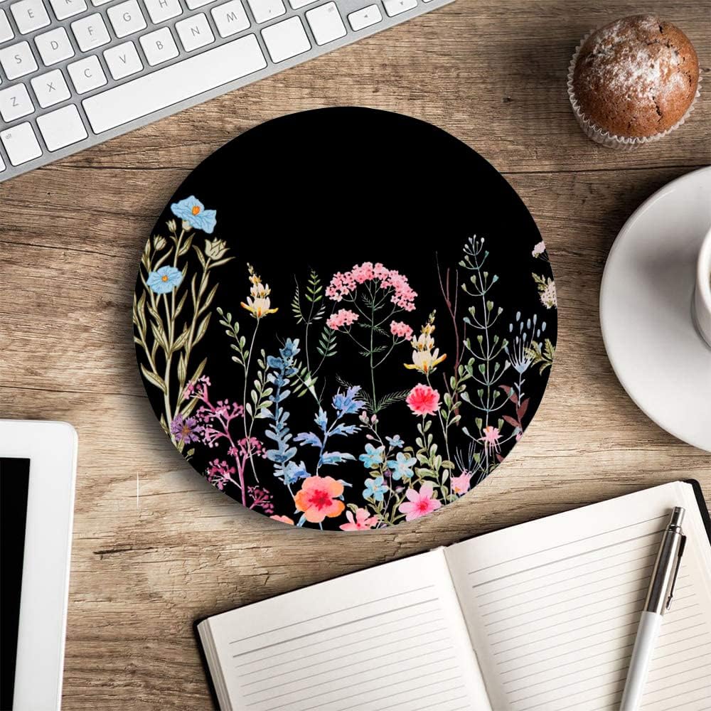 Floral Mouse Pad: Non-Slip Rubber Base & Comfortable Lycra Cloth - Cute Mouse Pad for Women, Round Waterproof for Computer, Laptop, Office, Home
