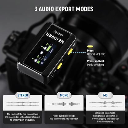 NEEWER CM28 Wireless Lavalier Microphone System with Charging Case, 2 Mic Clips, 1 Click Noise Canceling, 4GB Storage, 9H Playtime, Lavalier Lapel Mic Compatible with iPhone/Android/PC/Camera/iPad