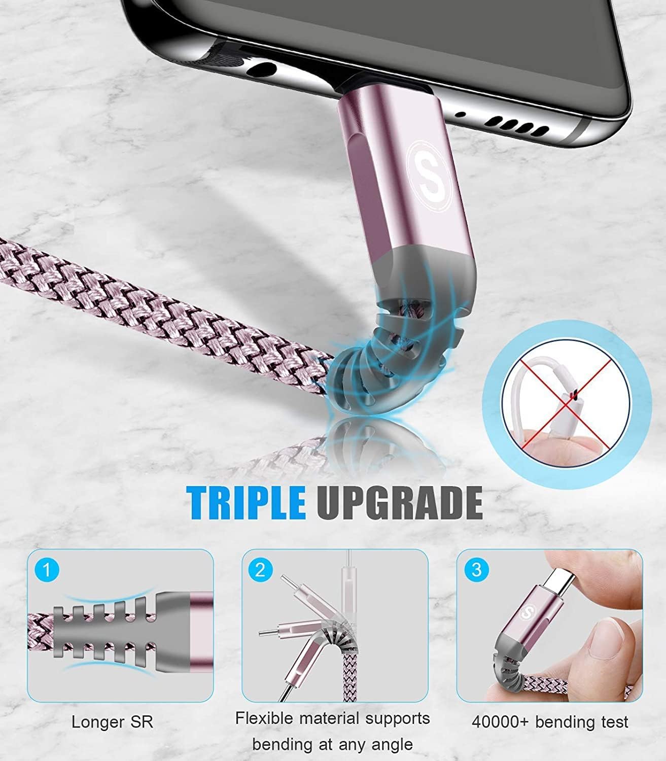 sweguard USB Type C Charger Cable [3-Pack,10ft+6.6ft+3.3ft] iPhone 16 Charger Nylon Braided Cord for iPhone 16 15 Pro Max Plus Samsung Galaxy S24 S23 S22 S21 S20 S10 Note 20 10 A54 Pixel LG Moto PS5