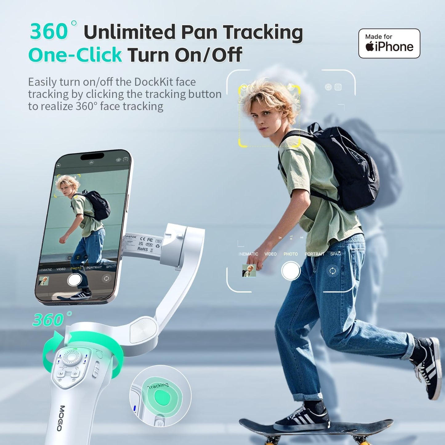 Only for iPhone, MOGO [Apple MFi Certified] Gimbal Stabilizer for iPhone Stabilizer for Video Recording and Control Native Camera by Remote Control and Apple Watch, OTA Upgrade Supported