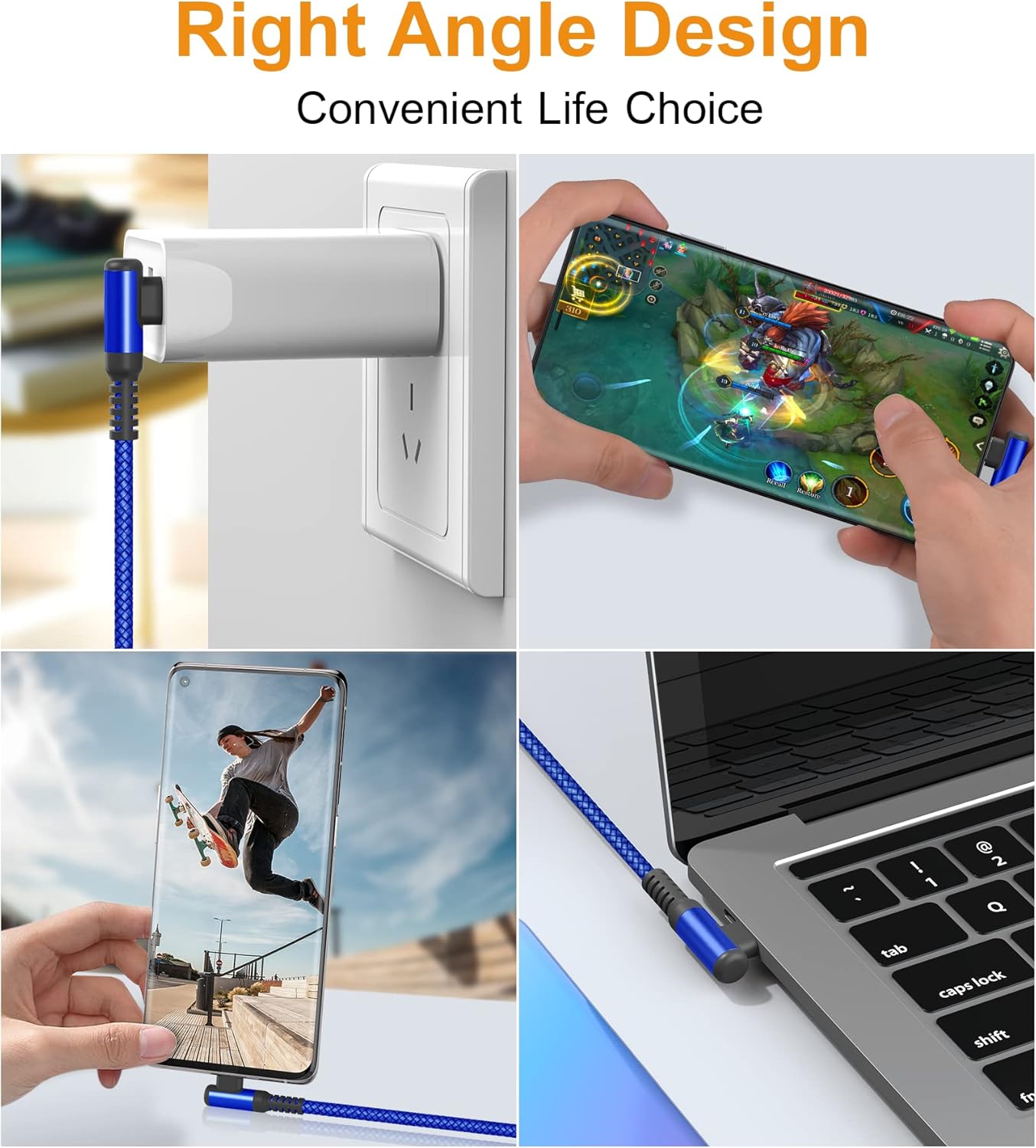 sweguard USB C Cable Right Angle [3Pack, 10FT+6.6FT+3.3FT], USB Type C iPhone 15 Charger Cable Nylon Braided Cord for iPhone 16 15 Pro Max Plus, Samsung Galaxy S25 S24 S23 S22 S21 S10 Note 20 10,Moto