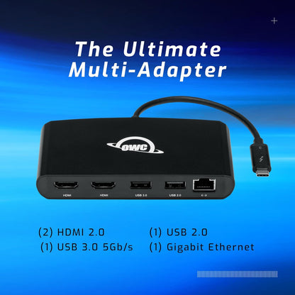 OWC Thunderbolt mini Dock, Bus-Powered 5-Port Multi-Adapter with Dual 4K HDMI, Dual USB, Gigabit Ethernet, Integrated 7.2-inch TB Cable, for TB (USB-C) Equipped Mac and PC