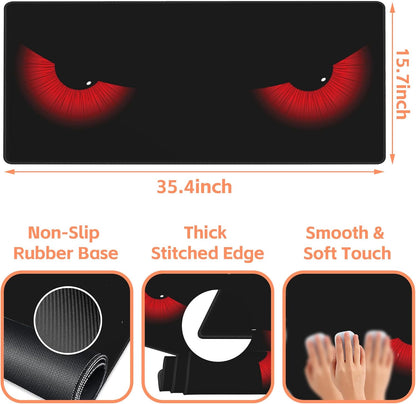 Mouse Pad Large Evil Eyes Non-Slip Game Desk Mat with Stitched Edge Laptop Keyboard Desk Pad for Work Home Gaming (35.4 x 15.7 Inches)