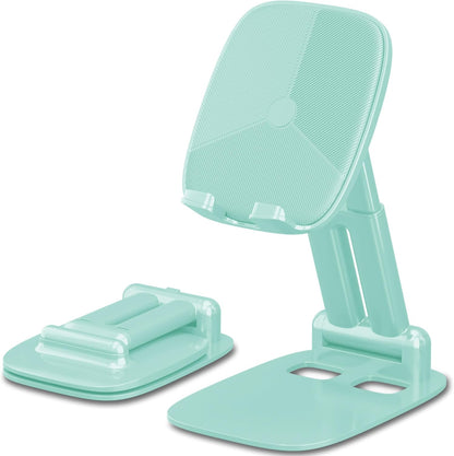 DEERLAMN Cell Phone Stand for Desk,Height Adjustable Cell Phone Holder Portable Desktop Stand, Travel Home Office Desk Accessories Compatible with iPhone 16/15/14/13/12/11 All Smartphone - Light Green