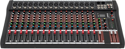 16 Channel Audio Mixer, Soundboard Mixing Console Sound Mixer DJ Sound Controller with USB & Bluetooth, Studio Audio Mixer for Professional and Beginners (16 Channel)