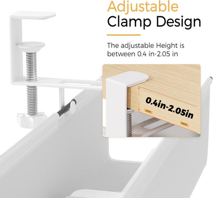 Under Desk Cable Management Tray 39.7" - No Drill Computer Wire Organizer Cable Tray, Cord Hider Clamp Mount with 16X Cable Ties PC Cables Management Cord Holder for Office/Home (Upgrade Fabric,White)