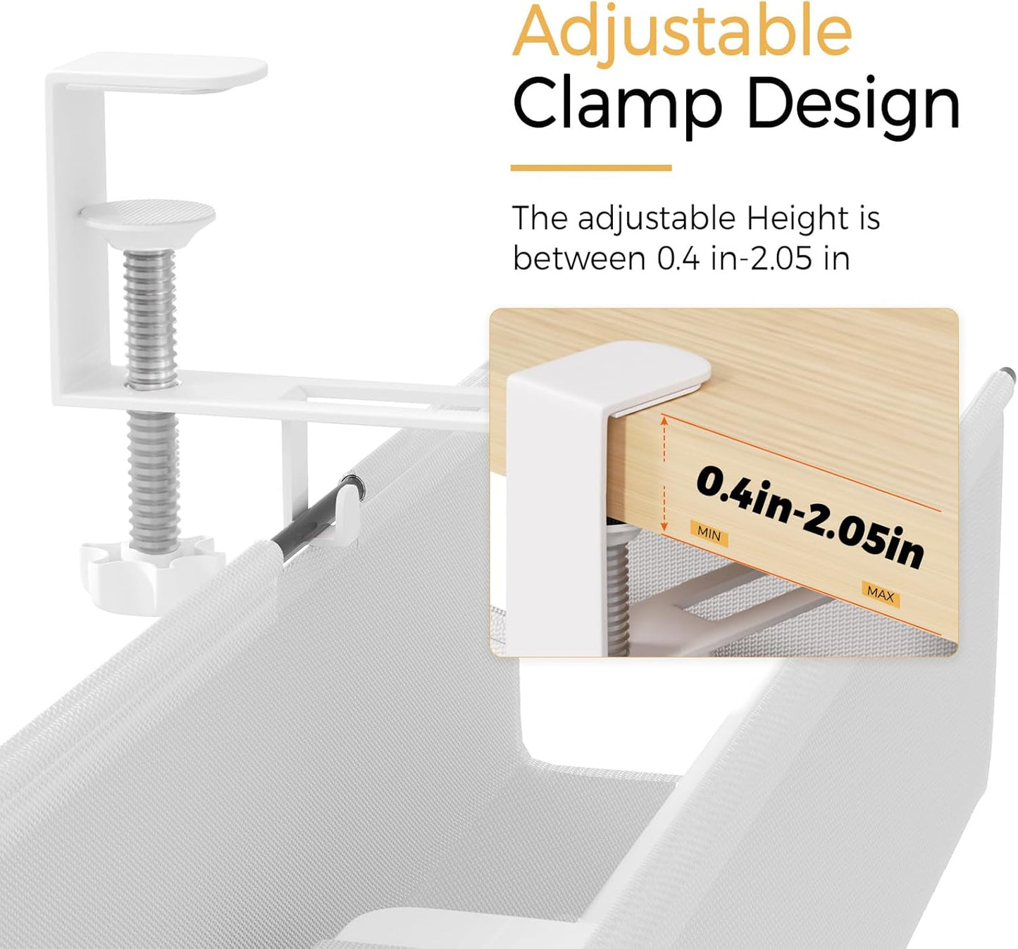 Under Desk Cable Management Tray 15.7" - No Drill Computer Wire Organizer Cable Tray, Cord Hider Clamp Mount with 16X Cable Ties PC Cables Management Cord Holder for Office/Home (Upgrade Fabric,White)