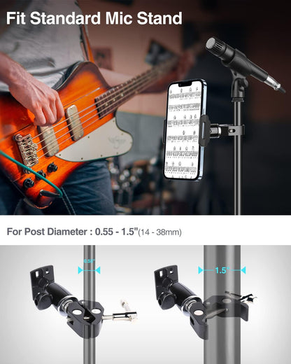 elitehood 360 Swivel Tilt Phone Holder and Mount, Adjustable for Music Boom Mic and All iPhone, Android Cell Phone