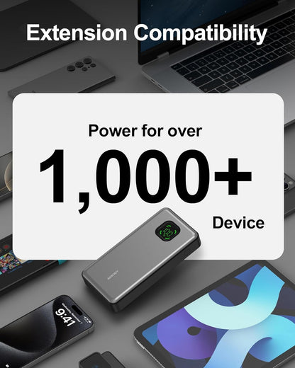 65W Power Bank, 25000mAh Laptop Portable Charger, 100W Total Fast Charging Battery Pack for MacBook Dell XPS iPad Tablet Steam Deck iPhone 17-12 Series Samsung Switch and More Silver