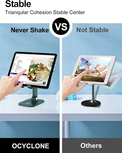 OCYCLONE Phone Stand, Adjustable Height and Angle Foldable Cell Phone Stand Holder for Desk, Taller iPhone Stand Compatible with 4.7"-13" Smartphones iPad Tablet, Green