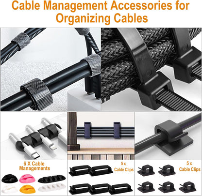 YUANYE Cable Management Box 2 Pack with 122 Cable Clips Set, Large Cord Organizer Box Hide Power Strip for Computer, Router, USB Hub and Under Desk Power Strip, Safe ABS Material Cord Management