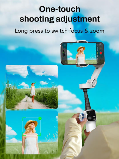 Gimbal Stabilizer for iPhone & Android, 3-Axis Phone Gimbal with OLED Screen, 7.8" Extendable Rod, Face & Gesture Tracking, Ideal for Vlogging, Travel & Video Recording-Smart V8 White