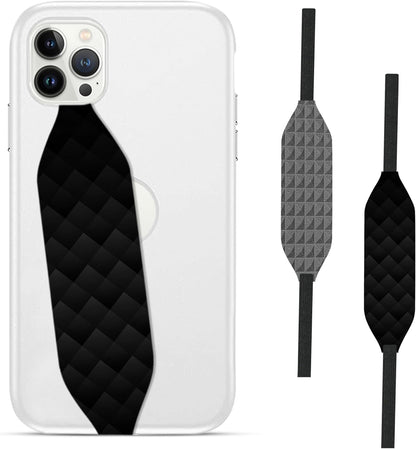 Phone Grip Strap - Pack of 2 Reversible Finger Holder for Phone Back, Customizable Anti-Slip Design, Wireless Charging Compatible Detachable Holder for iPhone - Knurled Black