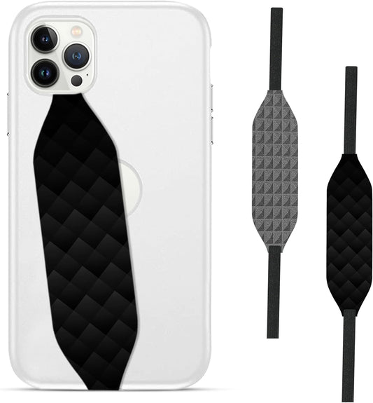 Phone Grip Strap - Pack of 2 Reversible Finger Holder for Phone Back, Customizable Anti-Slip Design, Wireless Charging Compatible Detachable Holder for iPhone - Knurled Black