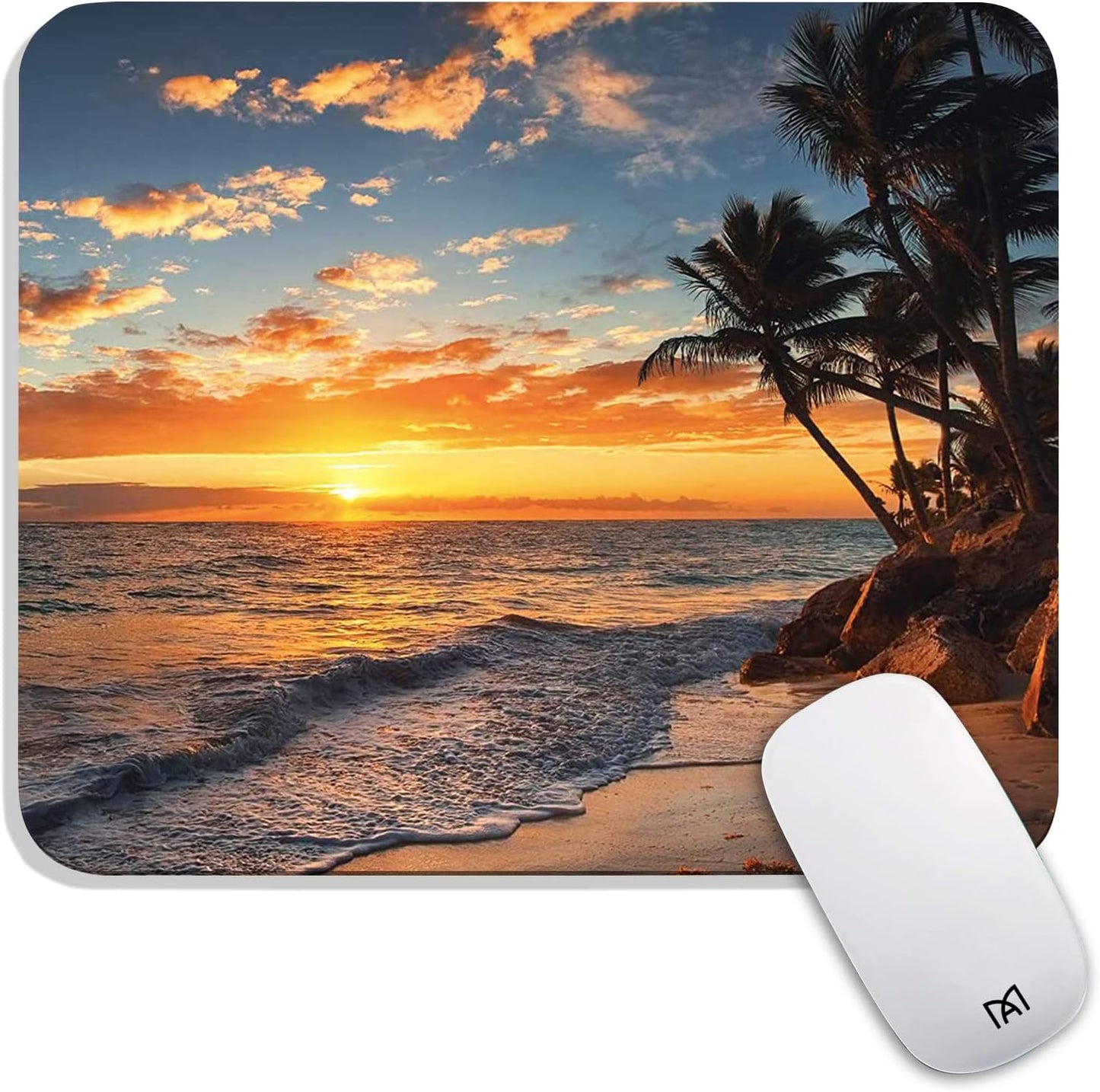 Square Mouse Pad Beach Sunset, Personalized Premium-Textured Custom Mouse Mat Design, Washable Mousepad Cloth, Non-Slip Rubber Base Computer Mouse Pads for Wireless Mouse