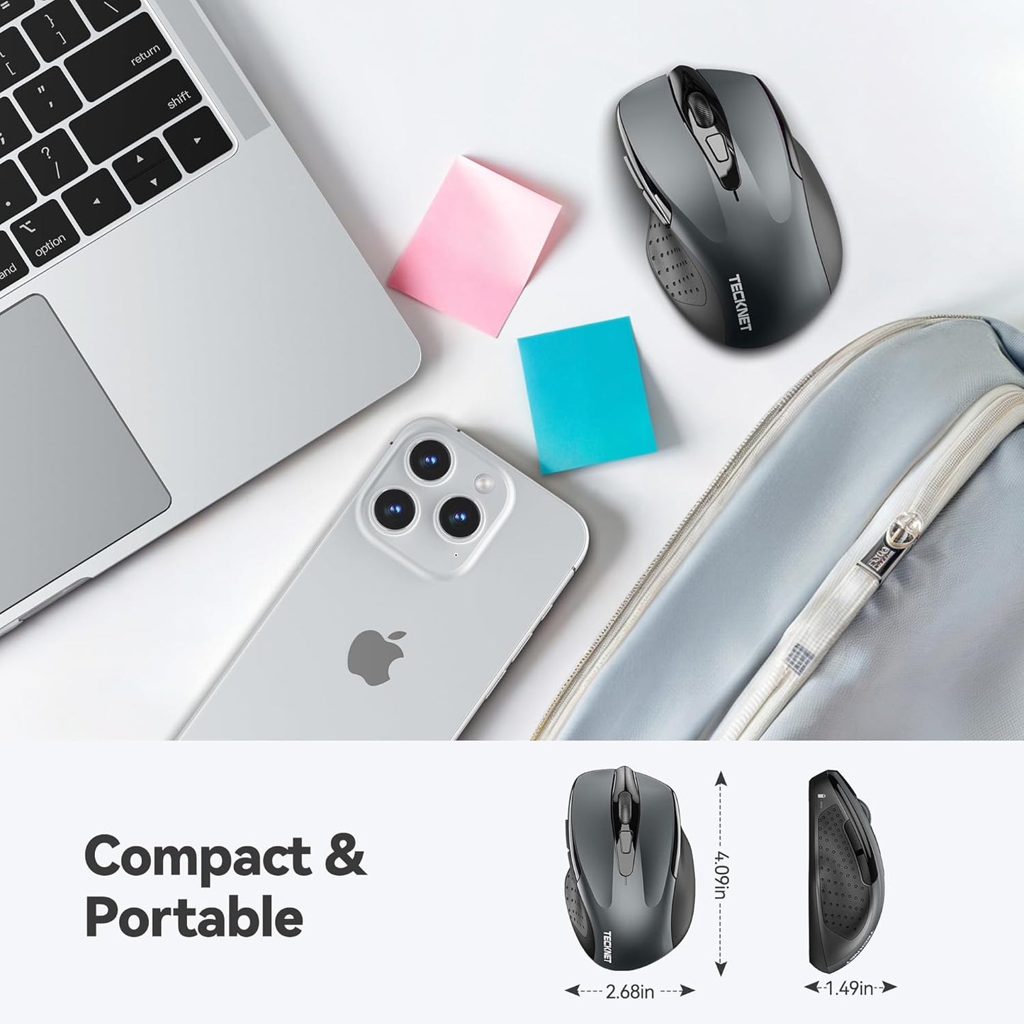 TECKNET Wireless Mouse, 2.4G Ergonomic Optical Mouse, Computer Mouse for Laptop, PC, Computer, Chromebook, Notebook, 6 Buttons, 24 Months Battery Life, 2600 DPI, 5 Adjustment Levels