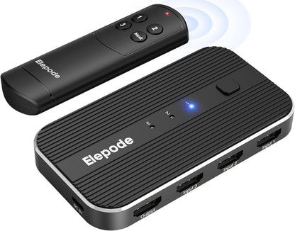 HDMI Splitter with Remote, 3 in 1 Out 4K@60Hz Elepode HDMI Switch, HDMI 2.0 Switch Box Hub for 3D, HDCP2.2, HDR, Compatible with Xbox, PS5/4/3, Fire Stick Roku Blu-Ray Player