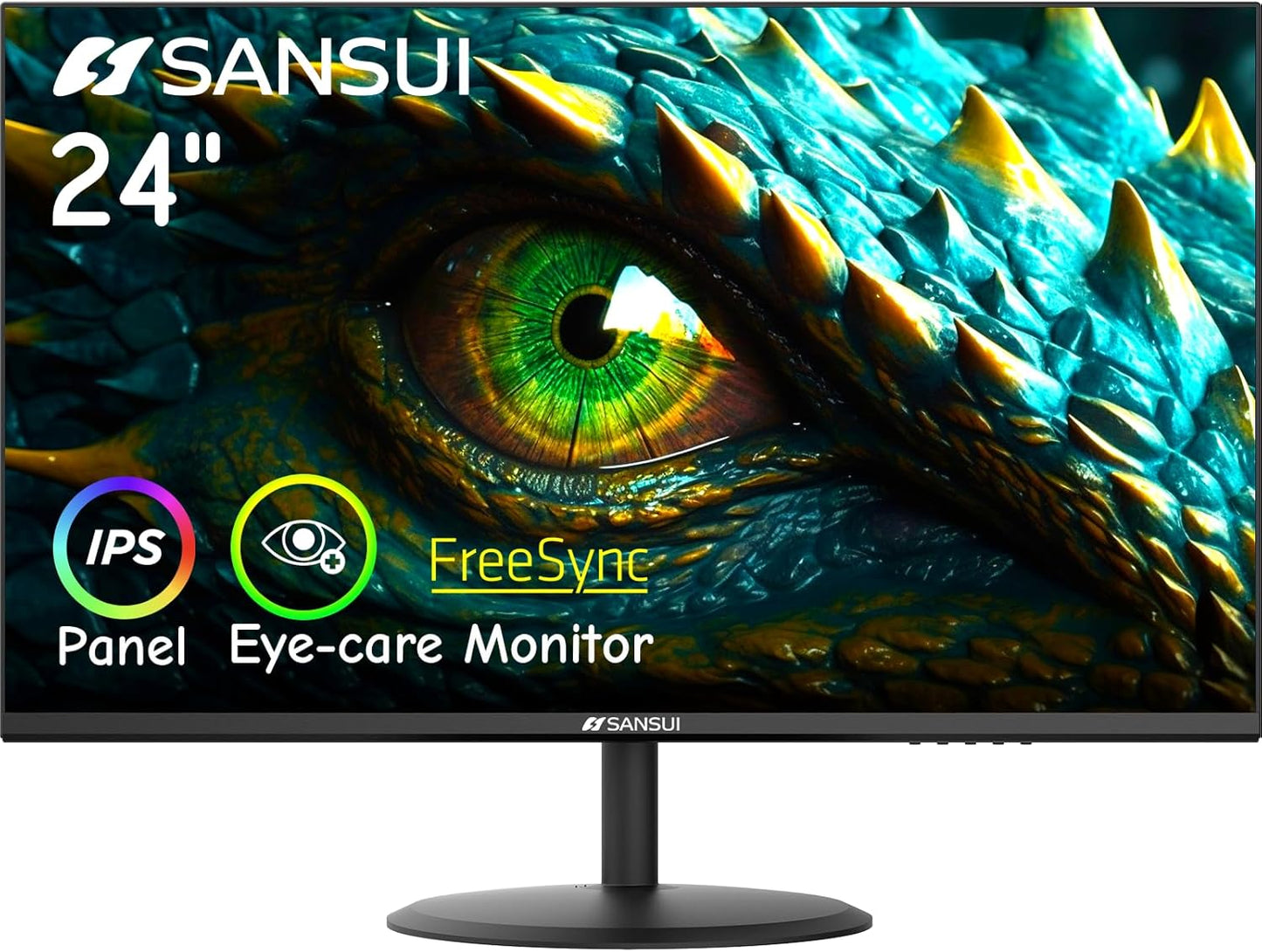 SANSUI Computer Monitor 24 inch IPS Eye Care 1080P Display HDMI,VGA Ports with 178° Viewing Angle/Frame-Less/Tilt/VESA Compatible for Office and Home