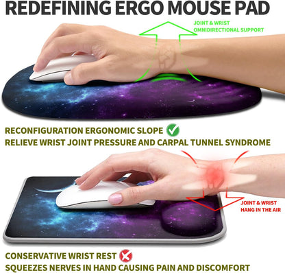 Hokafenle Ergonomic Mouse Pad Wrist Support, Terraced Slope Carpal Tunnel Wrist Pad for Mouse with Unibody Memory Foam, Wrist Rest Pain Relief Mousepad (Galaxy, 11.8x7.9 in)