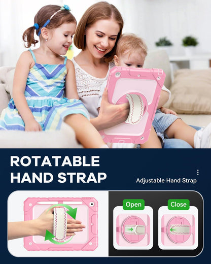 Cantis Case for iPad 9th/8th/7th Generation with Screen Protector, iPad 10.2 Case 2021/2020/2019 with 360 Degree Rotating Stand/Shoulder Strap/Pencil Holder, Pink