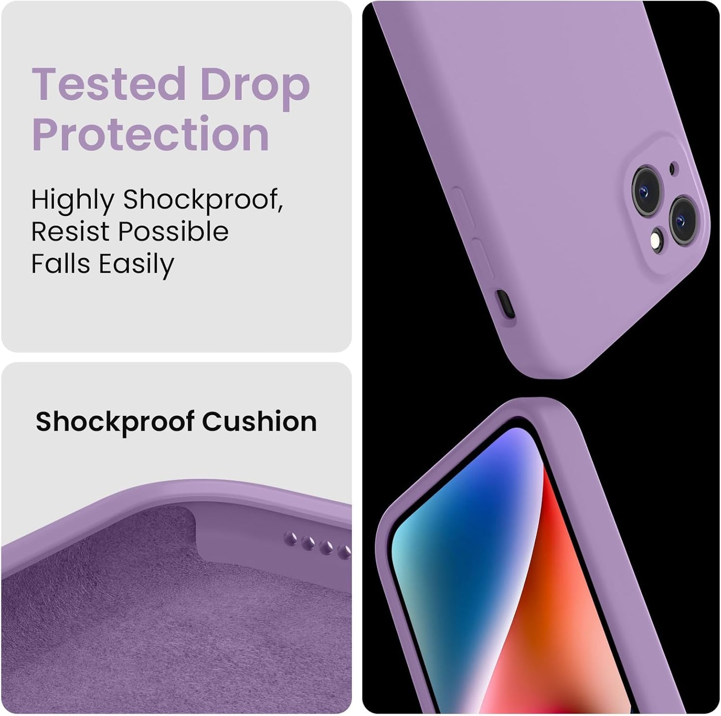 FireNova Designed for iPhone 13 Case, Silicone Upgraded [Camera Protection] Phone Case with [2 Screen Protectors], Soft Anti-Scratch Microfiber Lining Inside, 6.1 inch, Light Purple