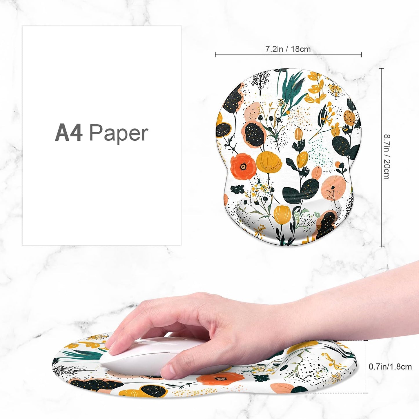 ITNRSIIET Ergonomic Mouse Pad with Gel Wrist Support Small Wrist Rest Smooth Surface Non-Slip PU Base Comfortable Office Supplies Pain Relief, 8.7 x 7.2 inches, Beautiful Flowers and Plants