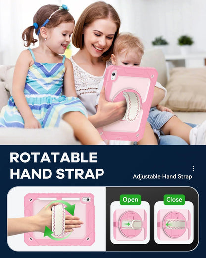 Cantis Case for iPad 11-inch (A16) 2025/ iPad 10th Generation 2022 (10.9 inch) with Screen Protector, iPad 11th Case with 360 Degree Rotating Stand/Shoulder Strap/Pencil Holder, Pink