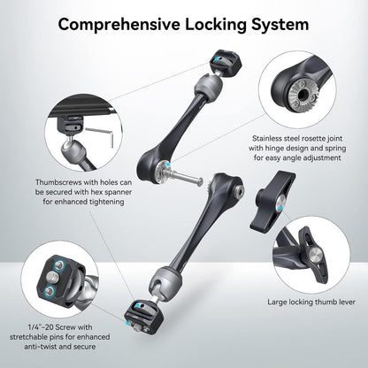 SMALLRIG Rosette Magic Arm 11 Inch with Ball Head, 1/4"-20 Screws, and Anti-Twist Pins, for Cameras/iPads/Monitors/LED Lights/Smartphones/Action Cameras, Max Load Capacity 3kg