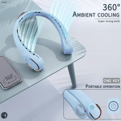 Neck Fan, Bladeless Neck Fan, USB Rechargeable Personal Fan, 4000 mAh Battery Operated Wearable Fan, 3 Speeds Adjustable,Faster Cooling, Ultra Quiet, Suitable for Home, Office, Travel, Sports