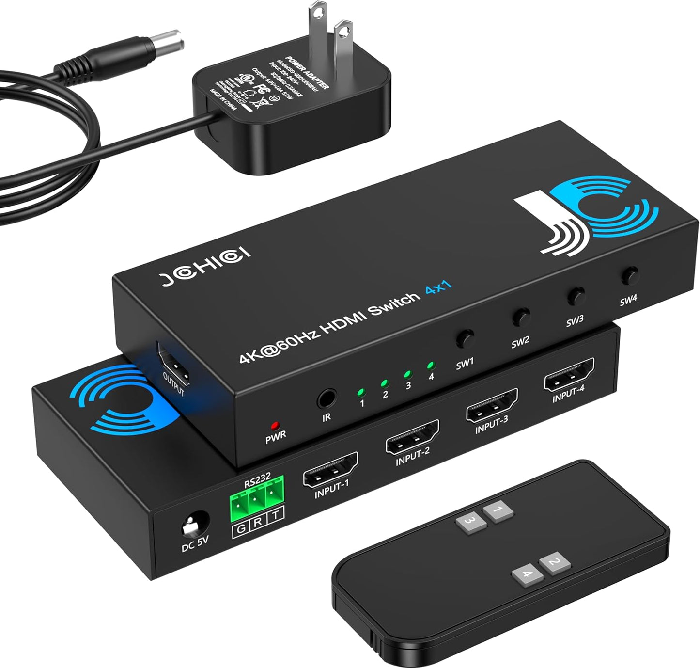 HDMI Switch 4 in 1 Out 4K@60Hz, 4 Ports HDMI Switcher Selector with Remote, Support HDCP 2.2 HD R10+ Dolby Vision/Atmos 18Gbps CEC for Apple TV Game PC PS4 5 Pro Xbox Roku